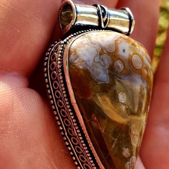 New Ocean Jasper Antique Design 925 Silver Pendant. - Picture 4 of 14